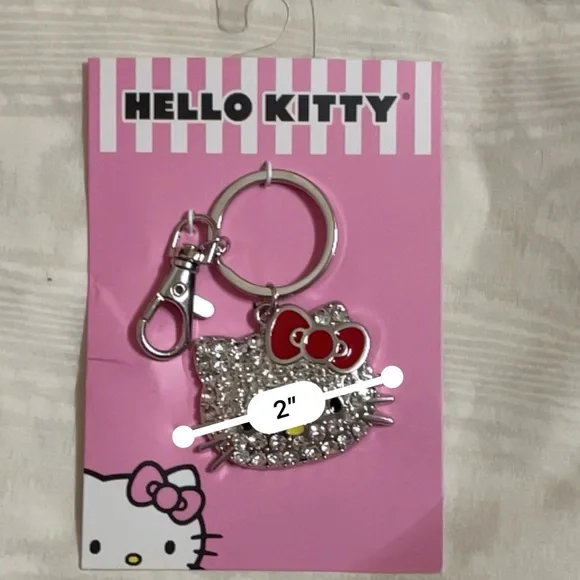 Sanrio Hello Kitty Face Pave 3D Bling Key Chain Silver Finish 2025 - Picture 12 of 12